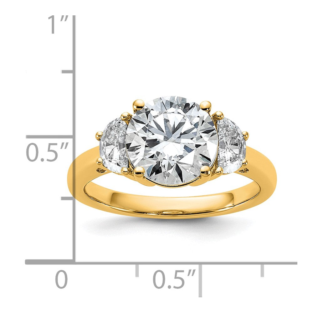 14K Yellow Gold 5/8 carat Lab Grown Diamond VS/SI+ G+ 2 1/2 carat Center Round Semi Mount Three Stone Engagement Ring