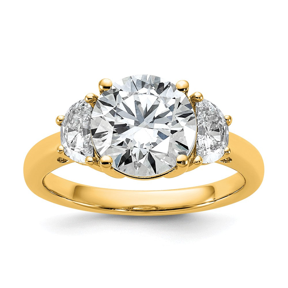 14K Yellow Gold 3 1/8 carat Certified Lab Grown Diamond VS+F+ Round Complete Three Stone Engagement Ring