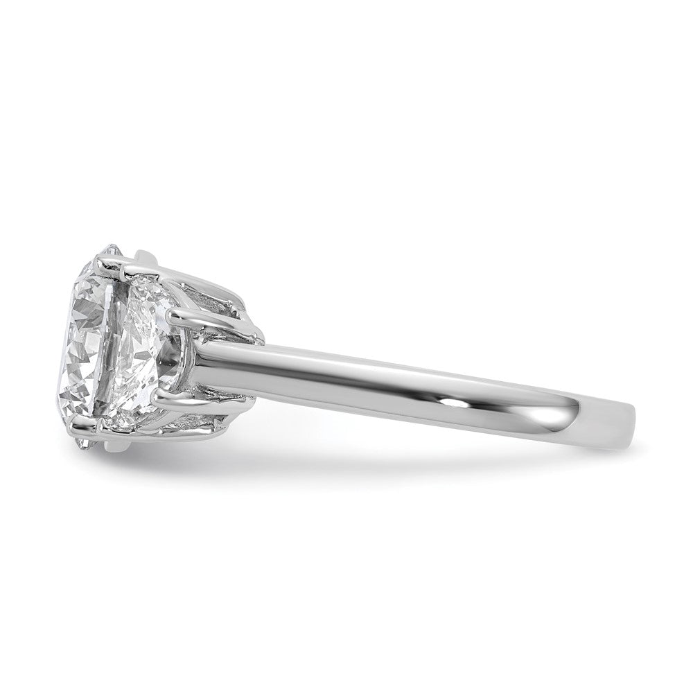 14K White Gold 1 carat Lab Grown Diamond VS/SI+ G+ 3 carat Center Round Semi Mount Three Stone Engagement Ring