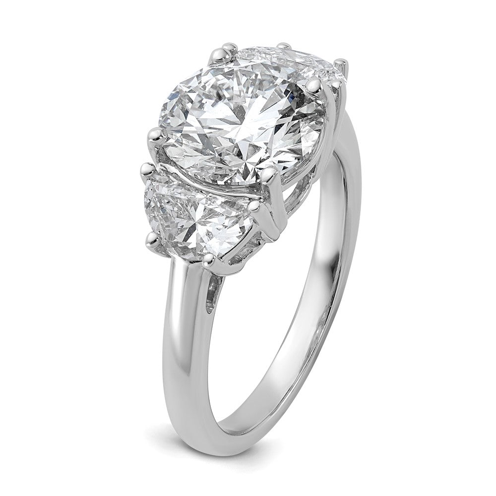 14K White Gold 4 carat Certified Lab Grown Diamond VS+F+ Round Complete Three Stone Engagement Ring