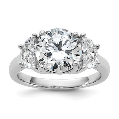 14K White Gold 1 carat Lab Grown Diamond VS+ F+ 3 carat Center Round Semi Mount Three Stone Engagement Ring