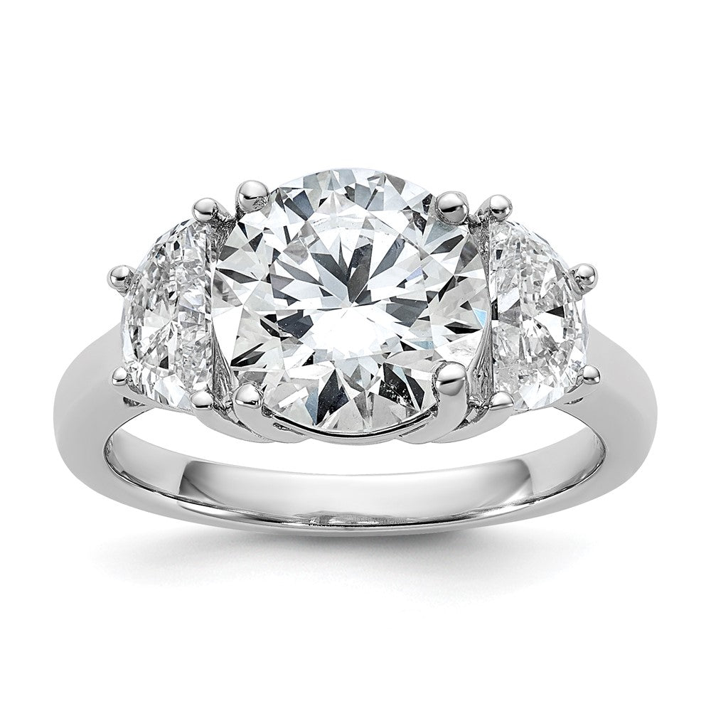 14K White Gold 1 carat Lab Grown Diamond VS/SI+ G+ 3 carat Center Round Semi Mount Three Stone Engagement Ring