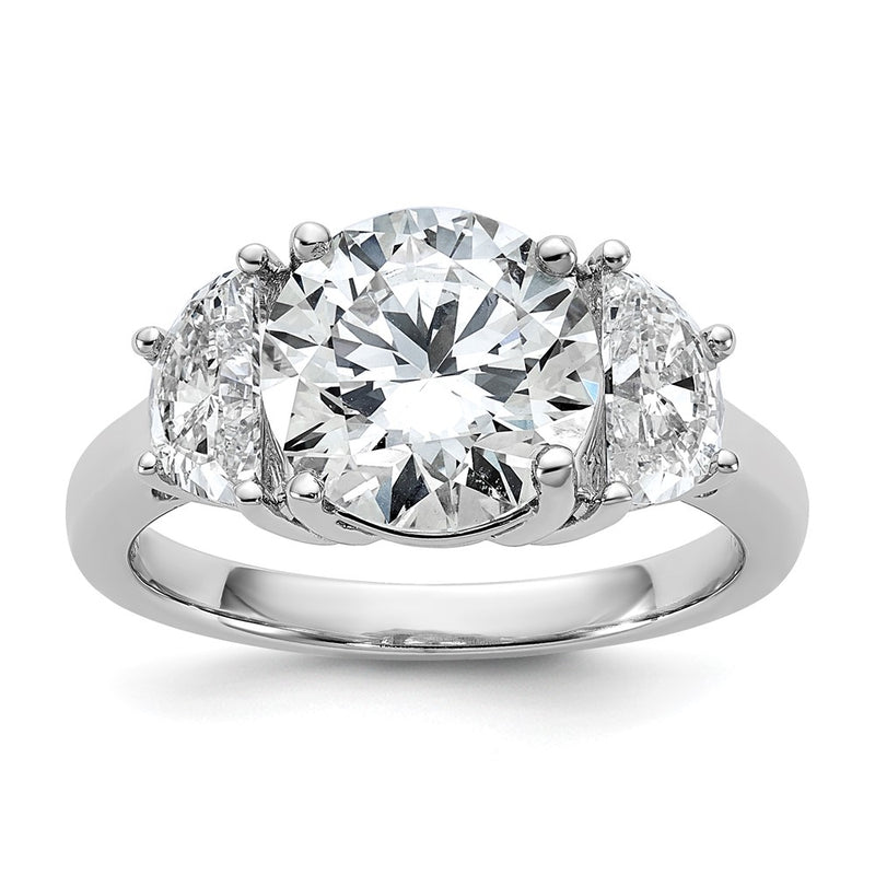 14K White Gold 1 carat Lab Grown Diamond VS/SI+ G+ 3 carat Center Round Semi Mount Three Stone Engagement Ring