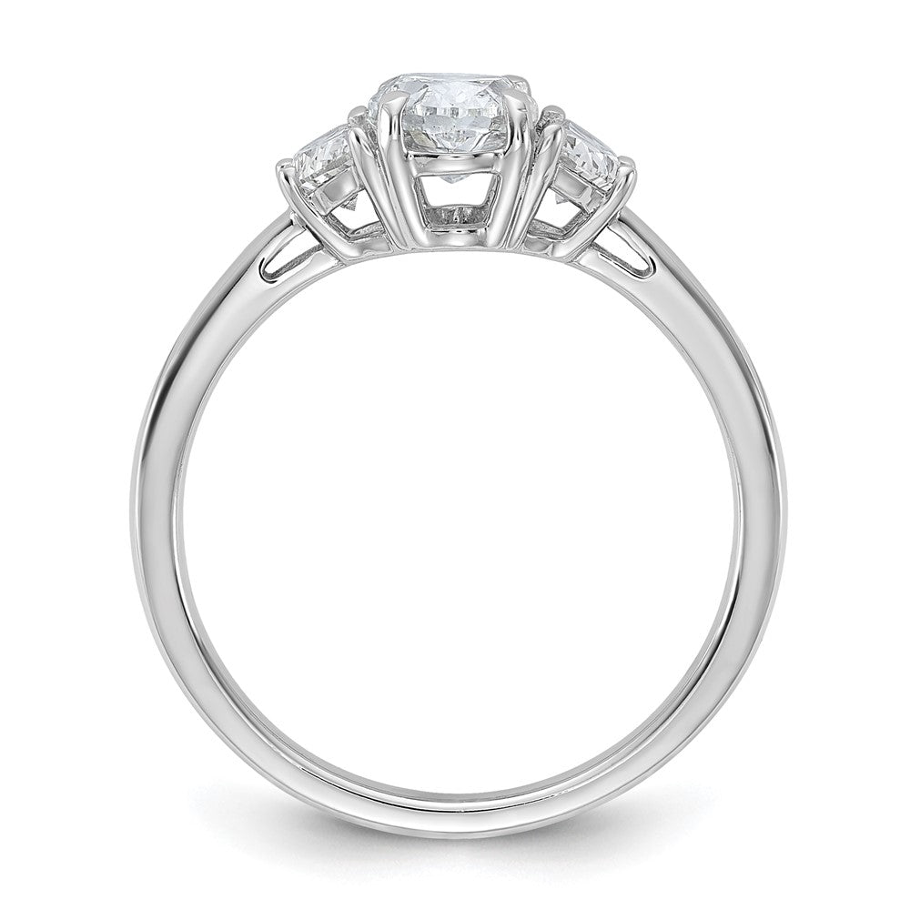 14K White Gold 3/8 carat Lab Grown Diamond VS+ F+ Half Moon and 1 carat Oval Center Semi Mount Three Stone Engagement Ring