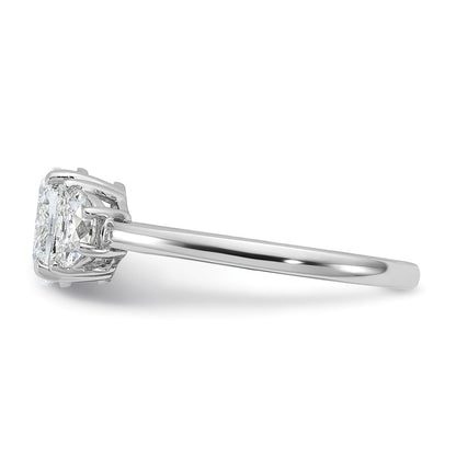 14K White Gold 3/8 carat Lab Grown Diamond VS+ F+ Half Moon and 1 carat Oval Center Semi Mount Three Stone Engagement Ring