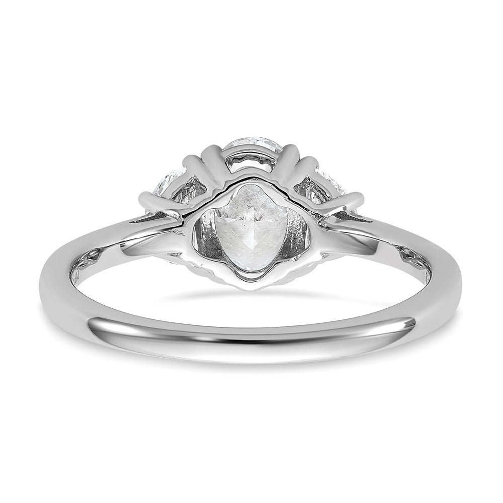 14K White Gold 1 3/8 carat Certified Lab Grown Diamond VS+ F+ Complete Oval and Half Moon Three Stone Engagement Ring