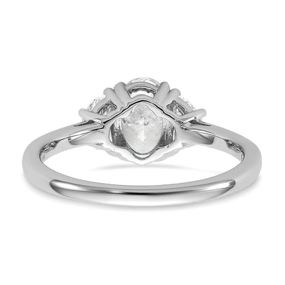 14K White Gold 3/8 carat Lab Grown Diamond VS+ F+ Half Moon and 1 carat Oval Center Semi Mount Three Stone Engagement Ring