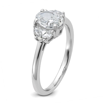14K White Gold 1 3/8 carat Certified Lab Grown Diamond VS/SI+ G+ Complete Oval and Half Moon Three Stone Engagement Ring