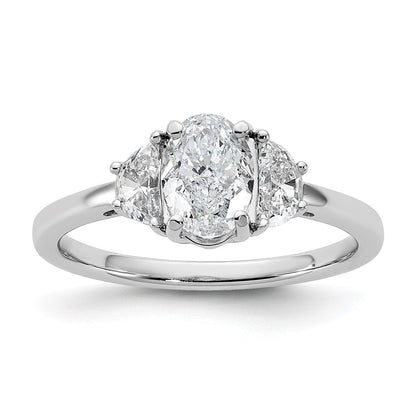 14K White Gold 3/8 carat Lab Grown Diamond VS+ F+ Half Moon and 1 carat Oval Center Semi Mount Three Stone Engagement Ring