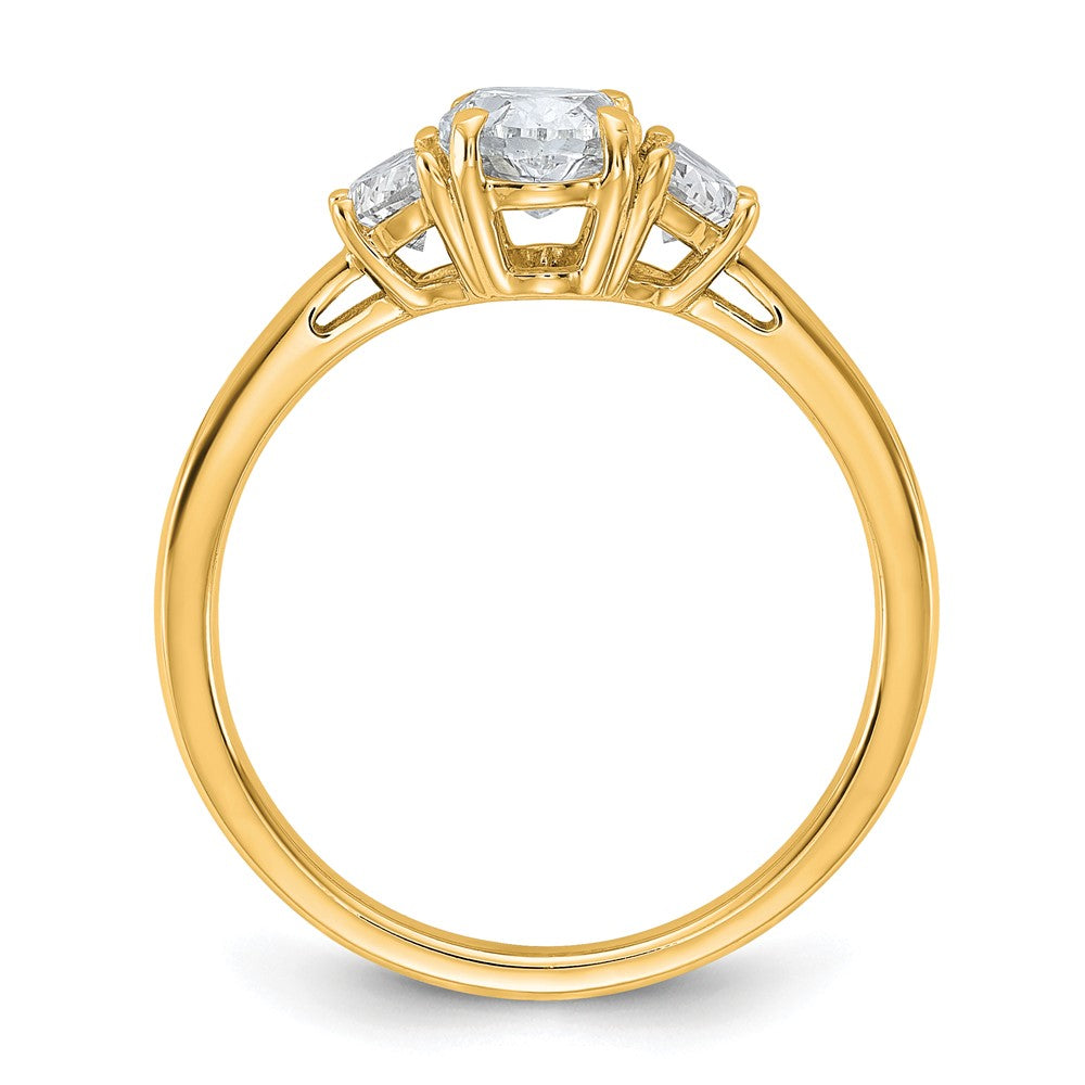 14K Yellow Gold 3/8 carat Lab Grown Diamond VS+ F+ Half Moon and 1 carat Oval Center Semi Mount Three Stone Engagement Ring