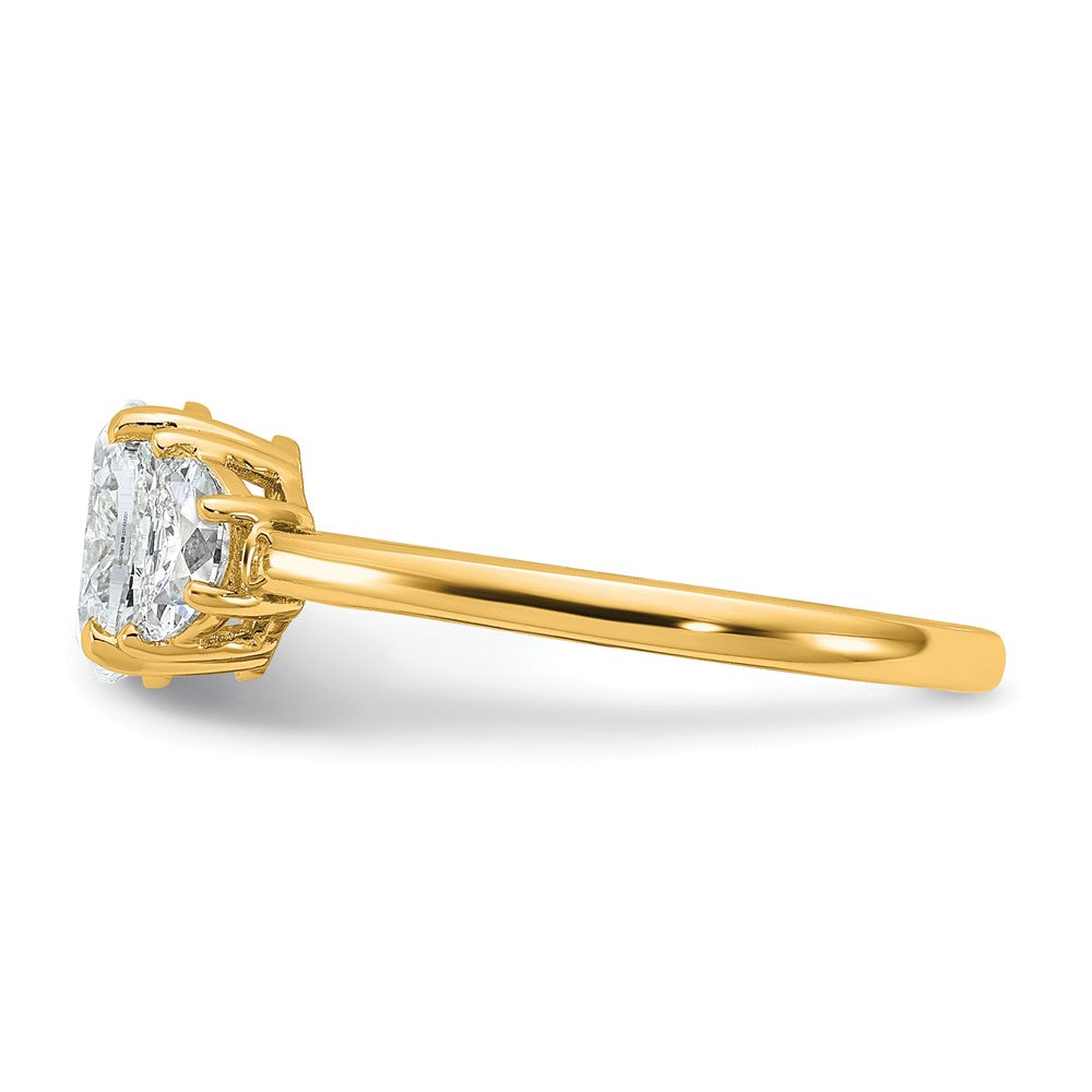 14K Yellow Gold 3/8 carat Lab Grown Diamond VS/SI+ G+ Half Moon and 1 carat Oval Center Semi Mount Three Stone Engagement Ring