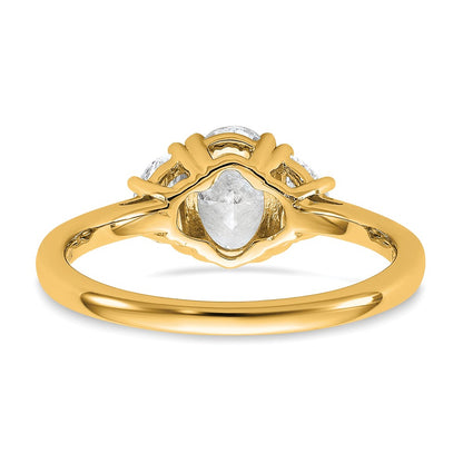 14K Yellow Gold 3/8 carat Lab Grown Diamond VS+ F+ Half Moon and 1 carat Oval Center Semi Mount Three Stone Engagement Ring