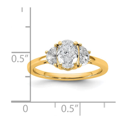 14K Yellow Gold 3/8 carat Lab Grown Diamond VS+ F+ Half Moon and 1 carat Oval Center Semi Mount Three Stone Engagement Ring