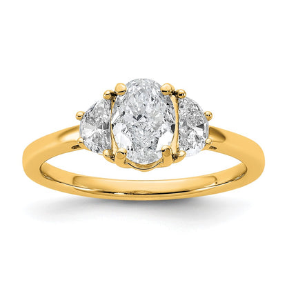 14K Yellow Gold 1 3/8 carat Certified Lab Grown Diamond VS/SI+ G+ Complete Oval and Half Moon Three Stone Engagement Ring
