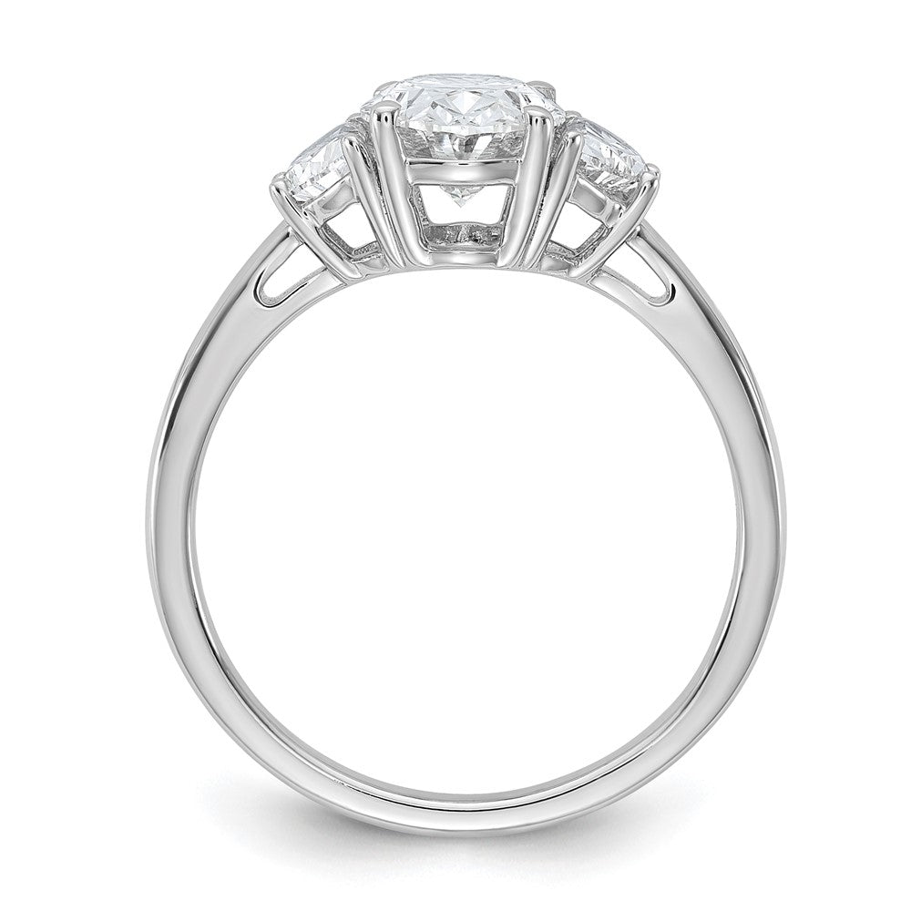 14K White Gold 1/2 carat Lab Grown Diamond VS+ F+ Half Moon and 1 1/2 carat Oval Center Semi Mount Three Stone Engagement Ring