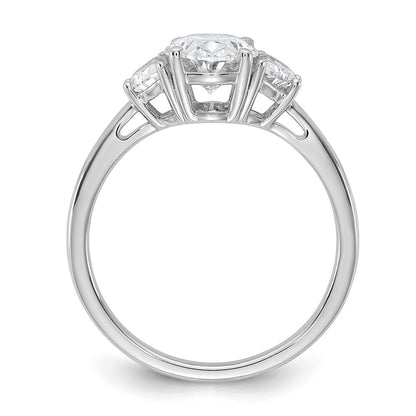 14K White Gold 1/2 carat Lab Grown Diamond VS+ F+ Half Moon and 1 1/2 carat Oval Center Semi Mount Three Stone Engagement Ring