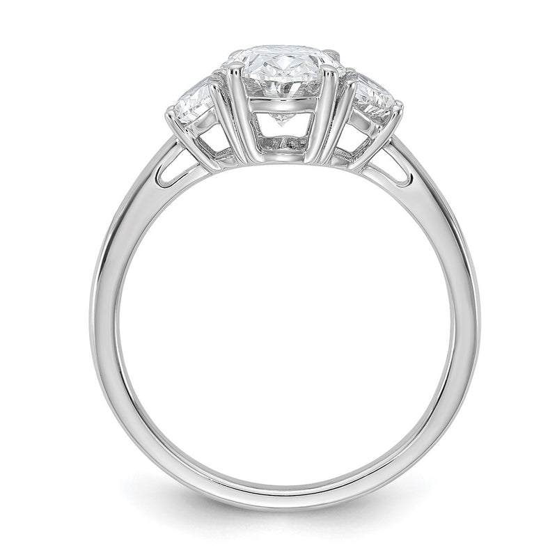 14K White Gold 1/2 carat Lab Grown Diamond VS+ F+ Half Moon and 1 1/2 carat Oval Center Semi Mount Three Stone Engagement Ring