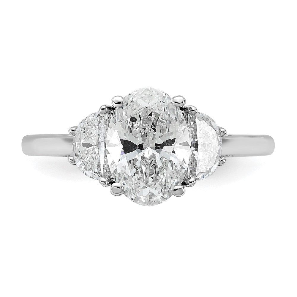 14K White Gold 2 carat Certified Lab Grown Diamond VS/SI+ G+ Complete Oval and Half Moon Three Stone Engagement Ring