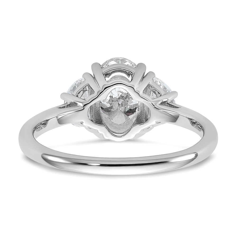 14K White Gold 1/2 carat Lab Grown Diamond VS+ F+ Half Moon and 1 1/2 carat Oval Center Semi Mount Three Stone Engagement Ring