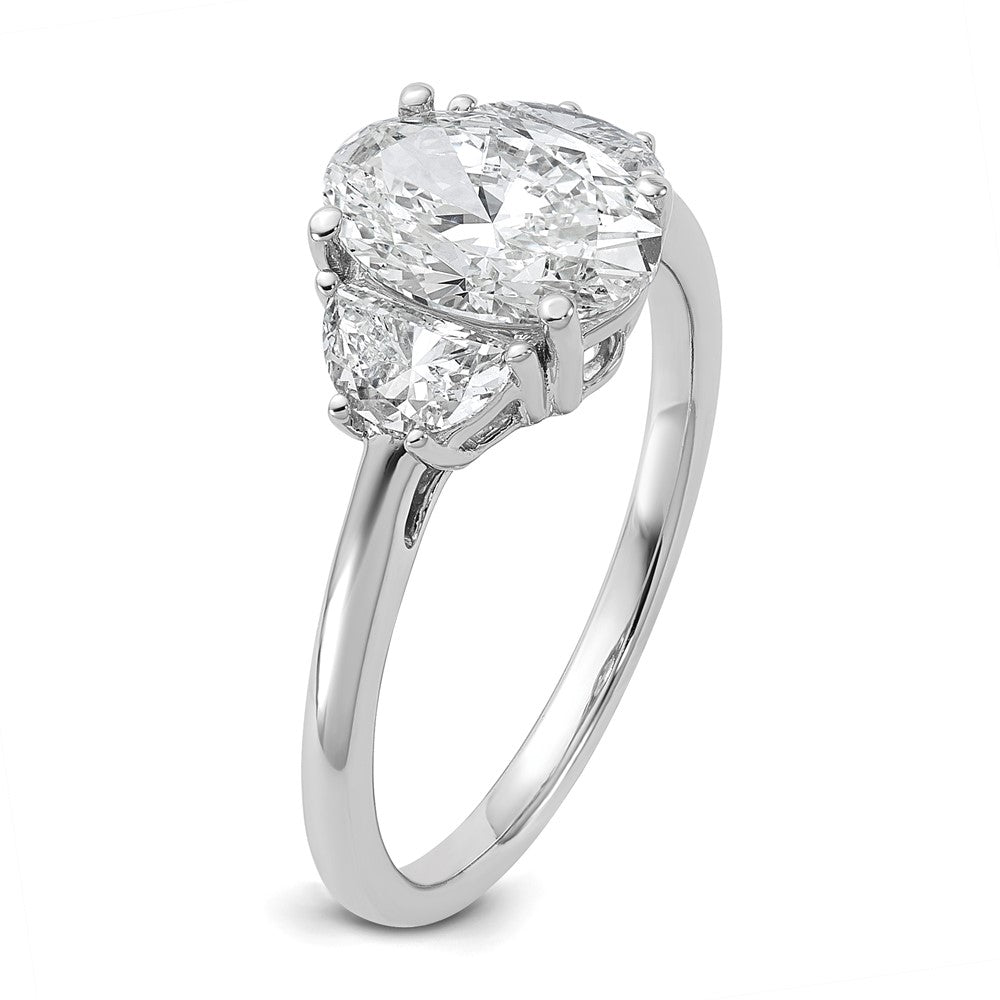 14K White Gold 2 carat Certified Lab Grown Diamond VS/SI+ G+ Complete Oval and Half Moon Three Stone Engagement Ring