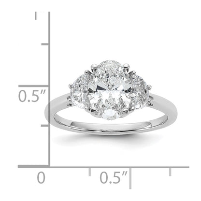 14K White Gold 2 carat Certified Lab Grown Diamond VS/SI+ G+ Complete Oval and Half Moon Three Stone Engagement Ring