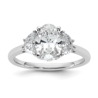 14K White Gold 2 carat Certified Lab Grown Diamond VS/SI+ G+ Complete Oval and Half Moon Three Stone Engagement Ring