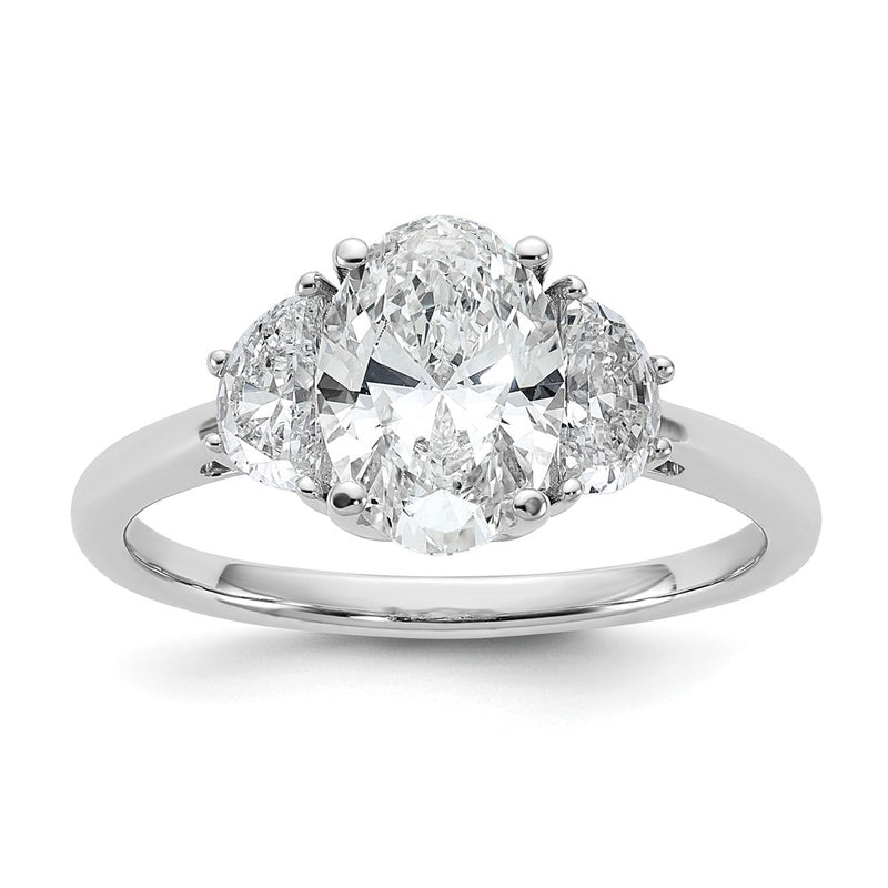 14K White Gold 2 carat Certified Lab Grown Diamond VS/SI+ G+ Complete Oval and Half Moon Three Stone Engagement Ring