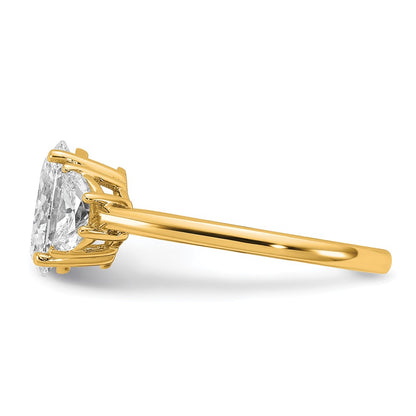 14K Yellow Gold 1/2 carat Lab Grown Diamond VS+ F+ Half Moon and 1 1/2 carat Oval Center Semi Mount Three Stone Engagement Ring