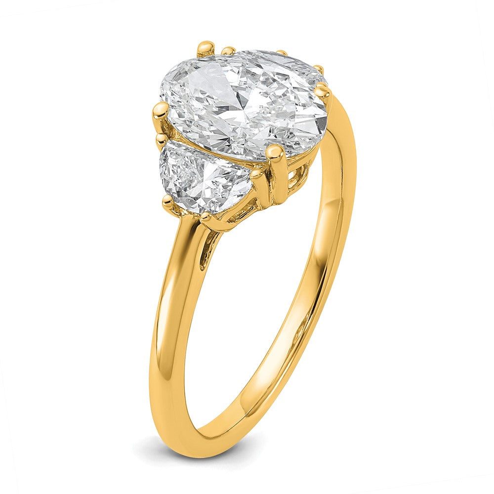 14K Yellow Gold 2 carat Certified Lab Grown Diamond VS+ F+ Complete Oval and Half Moon Three Stone Engagement Ring