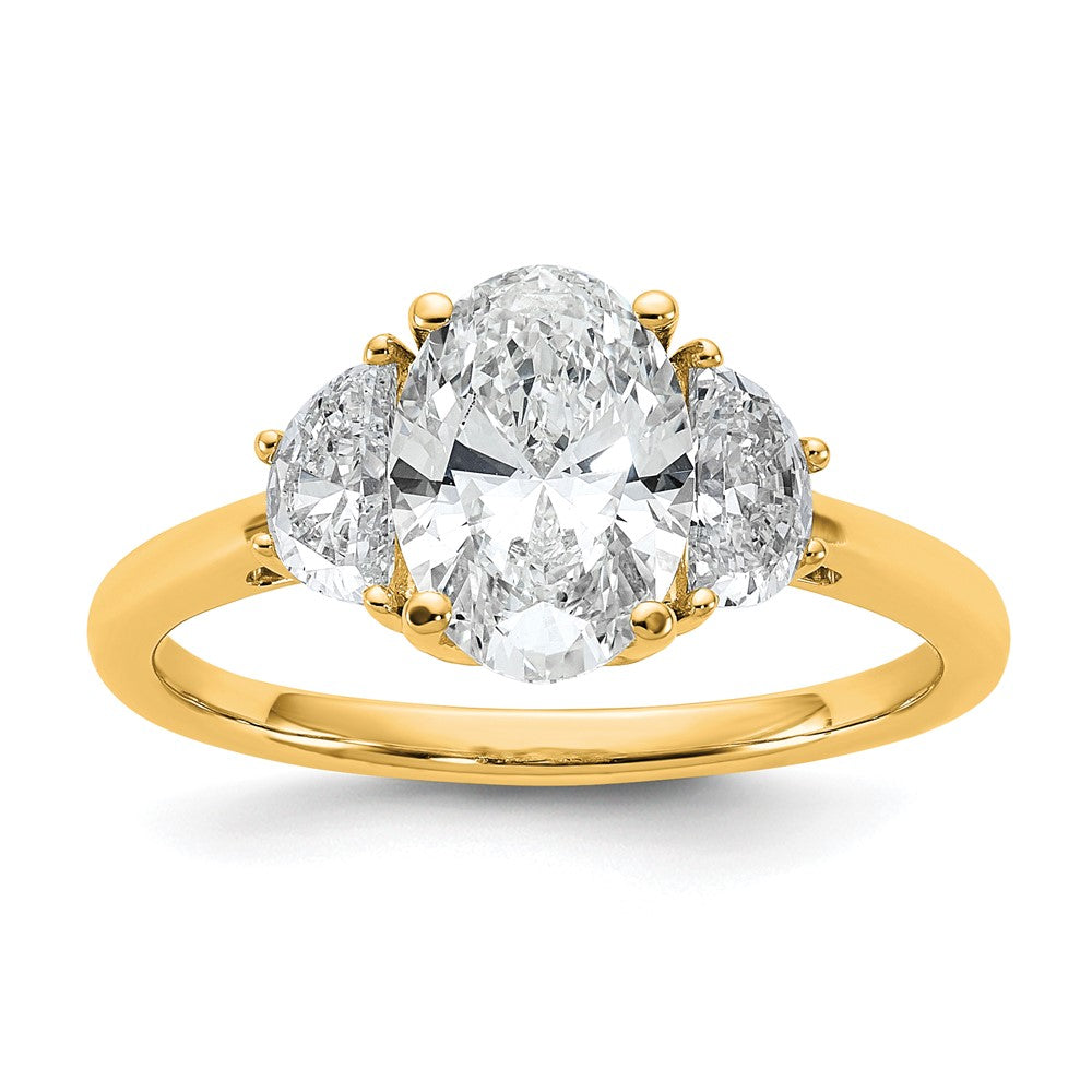 14K Yellow Gold 2 carat Certified Lab Grown Diamond VS/SI+ G+ Complete Oval and Half Moon Three Stone Engagement Ring
