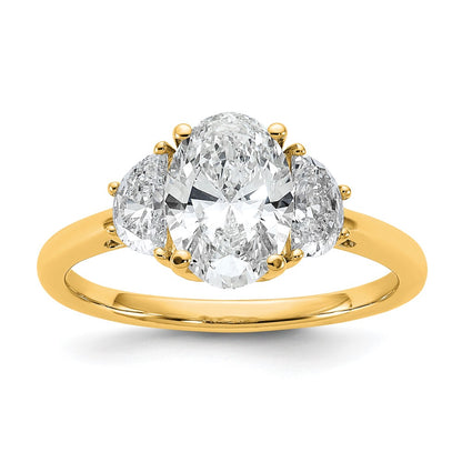 14K Yellow Gold 2 carat Certified Lab Grown Diamond VS/SI+ G+ Complete Oval and Half Moon Three Stone Engagement Ring