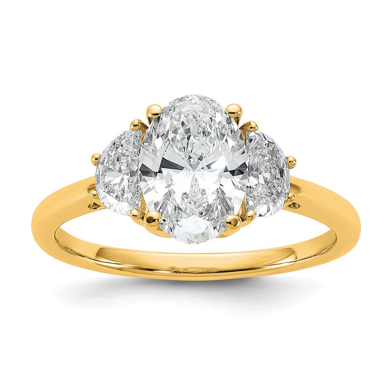 14K Yellow Gold 2 carat Certified Lab Grown Diamond VS/SI+ G+ Complete Oval and Half Moon Three Stone Engagement Ring