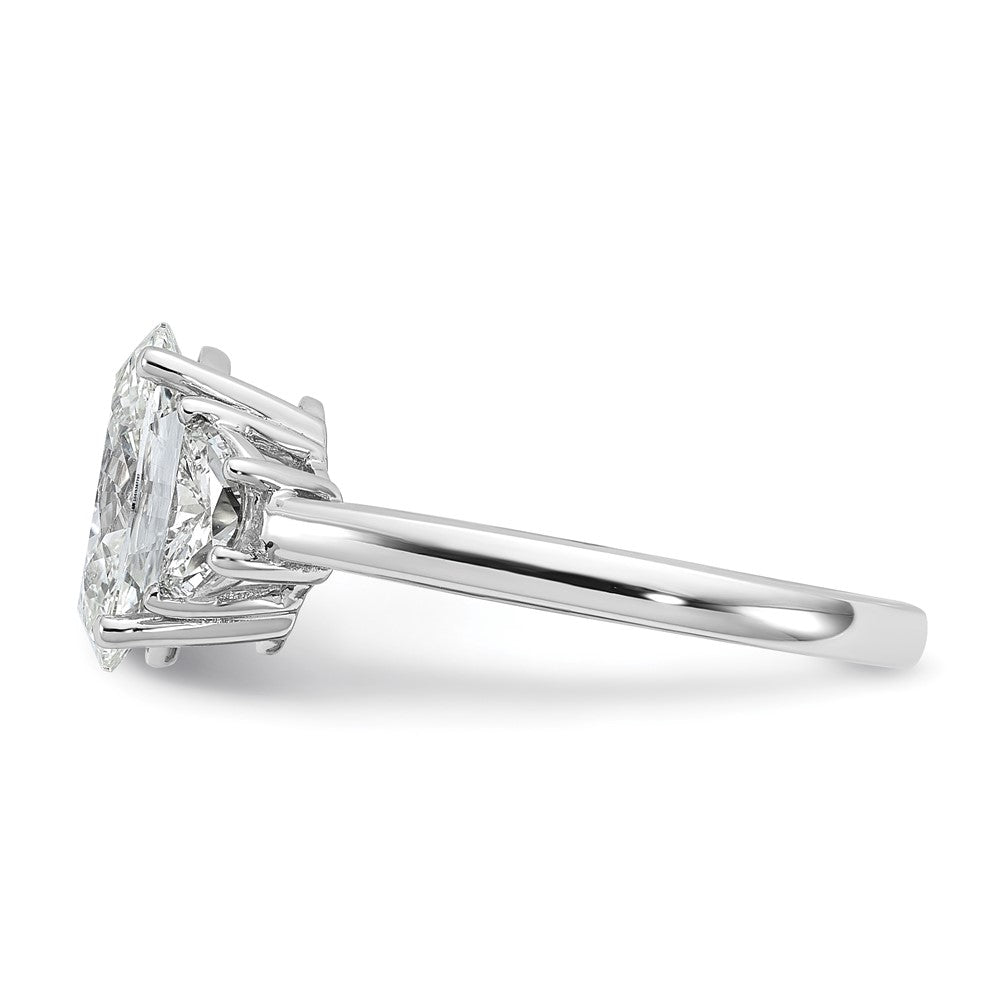 14K White Gold 1/2 carat Lab Grown Diamond VS+ F+ Half Moon and 2 carat Oval Center Semi Mount Three Stone Engagement Ring