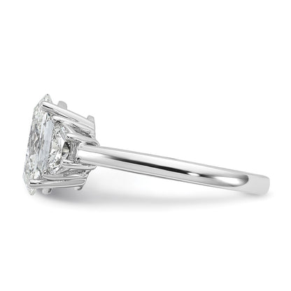 14K White Gold 1/2 carat Lab Grown Diamond VS/SI+ G+ Half Moon and 2 carat Oval Center Semi Mount Three Stone Engagement Ring