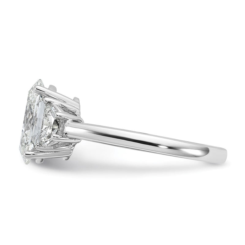 14K White Gold 1/2 carat Lab Grown Diamond VS/SI+ G+ Half Moon and 2 carat Oval Center Semi Mount Three Stone Engagement Ring