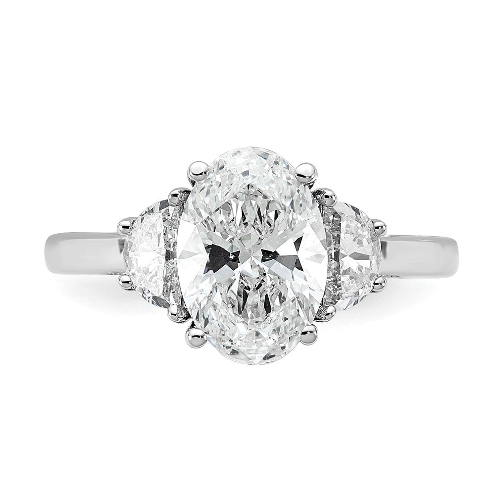 14K White Gold 2 1/2 carat Certified Lab Grown Diamond VS/SI+ G+ Complete Oval and Half Moon Three Stone Engagement Ring