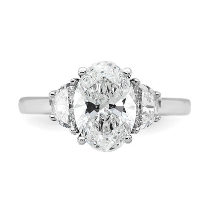14K White Gold 2 1/2 carat Certified Lab Grown Diamond VS/SI+ G+ Complete Oval and Half Moon Three Stone Engagement Ring