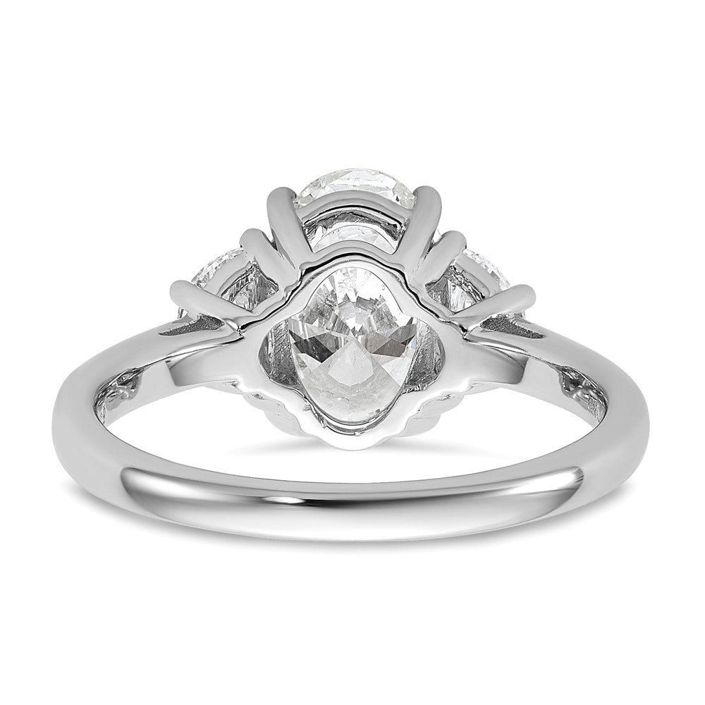 14K White Gold 1/2 carat Lab Grown Diamond VS/SI+ G+ Half Moon and 2 carat Oval Center Semi Mount Three Stone Engagement Ring