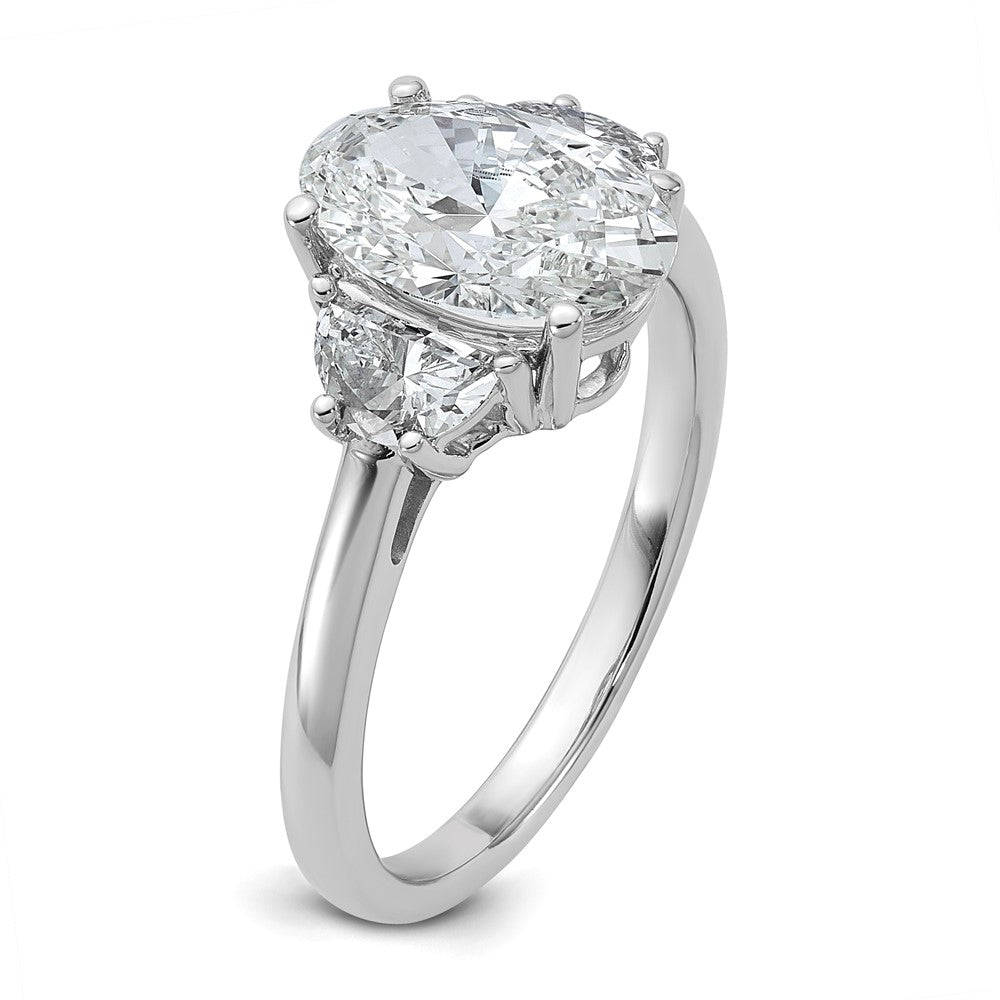 14K White Gold 2 1/2 carat Certified Lab Grown Diamond VS/SI+ G+ Complete Oval and Half Moon Three Stone Engagement Ring