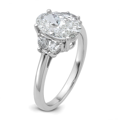 14K White Gold 2 1/2 carat Certified Lab Grown Diamond VS/SI+ G+ Complete Oval and Half Moon Three Stone Engagement Ring