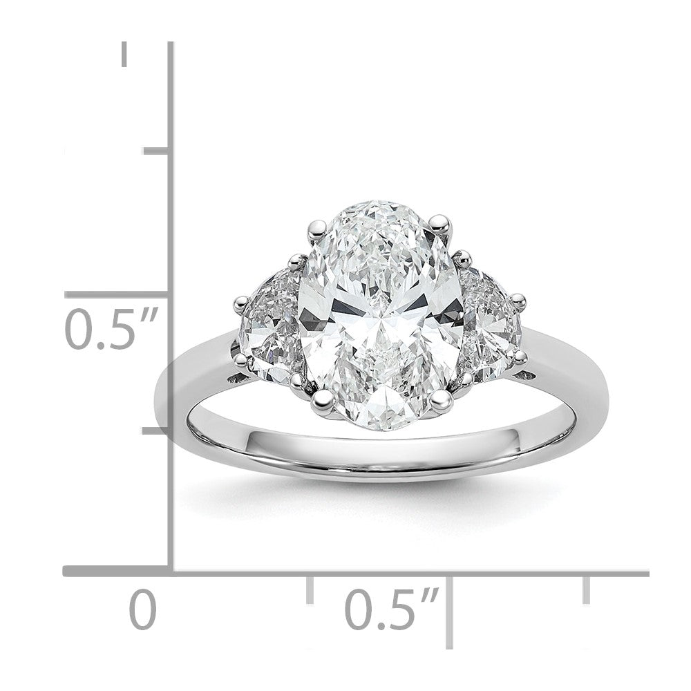 14K White Gold 2 1/2 carat Certified Lab Grown Diamond VS/SI+ G+ Complete Oval and Half Moon Three Stone Engagement Ring