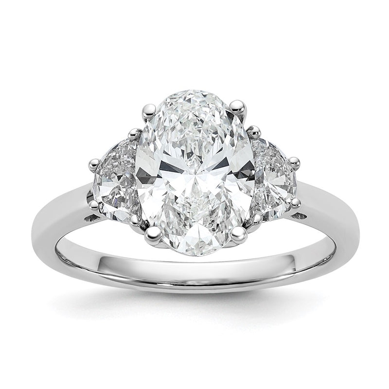 14K White Gold 1/2 carat Lab Grown Diamond VS+ F+ Half Moon and 2 carat Oval Center Semi Mount Three Stone Engagement Ring