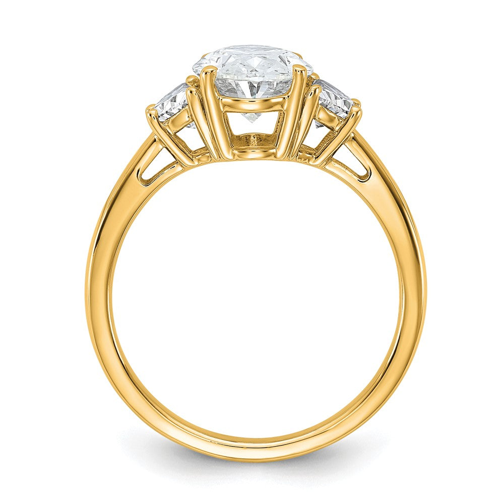 14K Yellow Gold 1/2 carat Lab Grown Diamond VS+ F+ Half Moon and 2 carat Oval Center Semi Mount Three Stone Engagement Ring