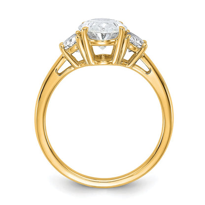 14K Yellow Gold 1/2 carat Lab Grown Diamond VS+ F+ Half Moon and 2 carat Oval Center Semi Mount Three Stone Engagement Ring