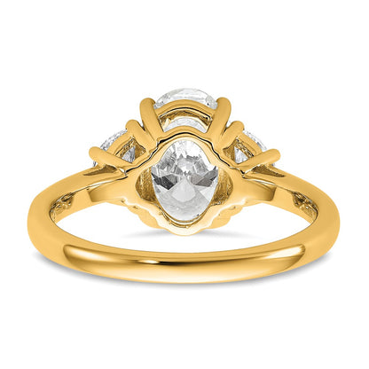 14K Yellow Gold 2 1/2 carat Certified Lab Grown Diamond VS+ F+ Complete Oval and Half Moon Three Stone Engagement Ring