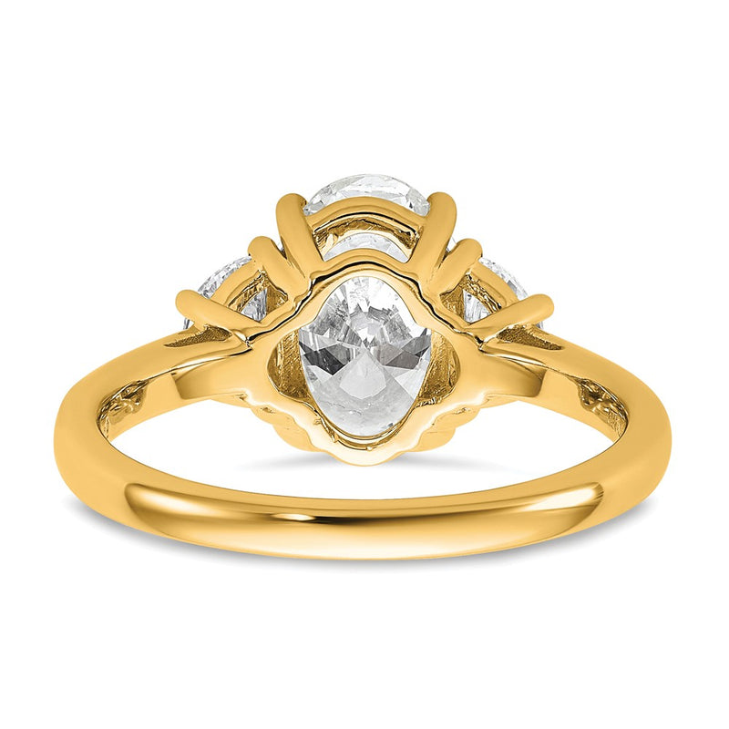 14K Yellow Gold 2 1/2 carat Certified Lab Grown Diamond VS+ F+ Complete Oval and Half Moon Three Stone Engagement Ring
