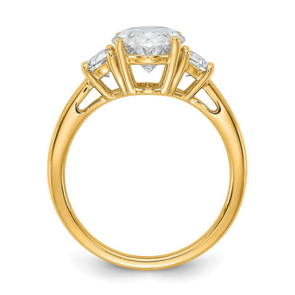 14K Yellow Gold 5/8 carat Lab Grown Diamond VS/SI+ G+ Half Moon and 2 1/2 carat Oval Center Semi Mount Three Stone Engagement Ring