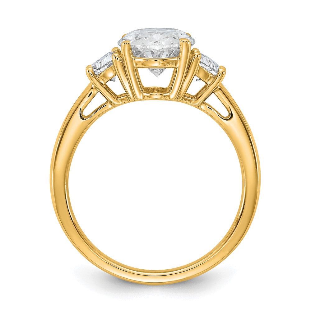 14K Yellow Gold 3 1/8 carat Certified Lab Grown Diamond VS/SI+ G+ Complete Oval and Half Moon Three Stone Engagement Ring