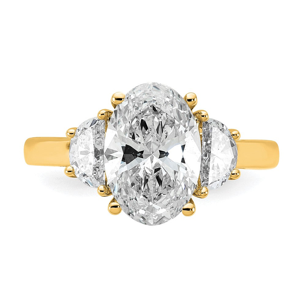 14K Yellow Gold 3 1/8 carat Certified Lab Grown Diamond VS/SI+ G+ Complete Oval and Half Moon Three Stone Engagement Ring