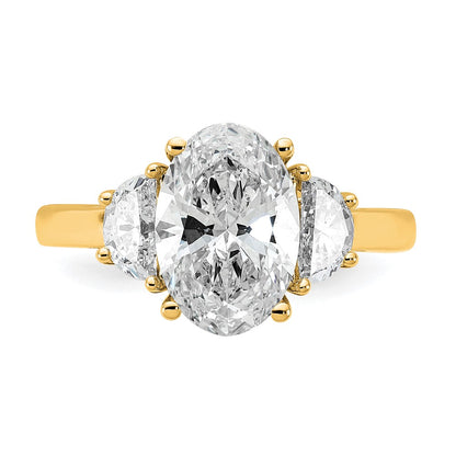 14K Yellow Gold 3 1/8 carat Certified Lab Grown Diamond VS/SI+ G+ Complete Oval and Half Moon Three Stone Engagement Ring